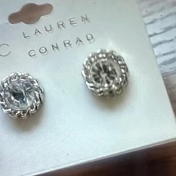 LC Lauren Conrad Silver Woven Stud Earrings - Picture 2 of 3